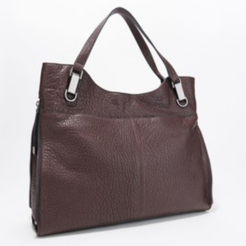 Vince Camuto Pebbled Lamb Leather ELIZA Tote – Black Cherry, Burgundy, Chocolate